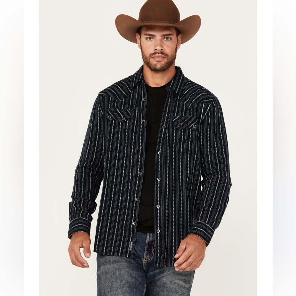 MOONSHINE SPIRIT MEN'S RECORD DEAL STRIPED LONG SLEEVE SNAP WESTERN SHIRT XXL